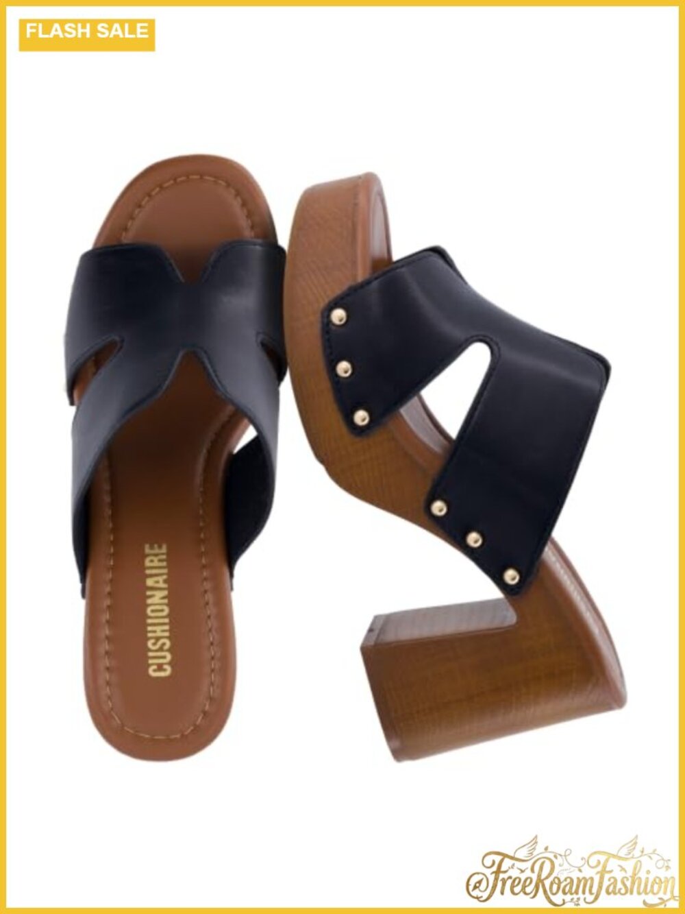 Chunky Block Heel Sandals with Faux Wood Heel and Memory Foam